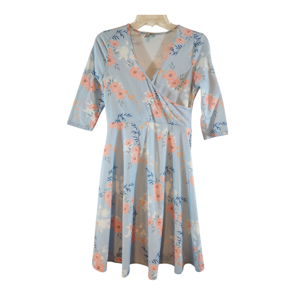 Asos floral print mini dress sz 4 blue faux wrap top‎
